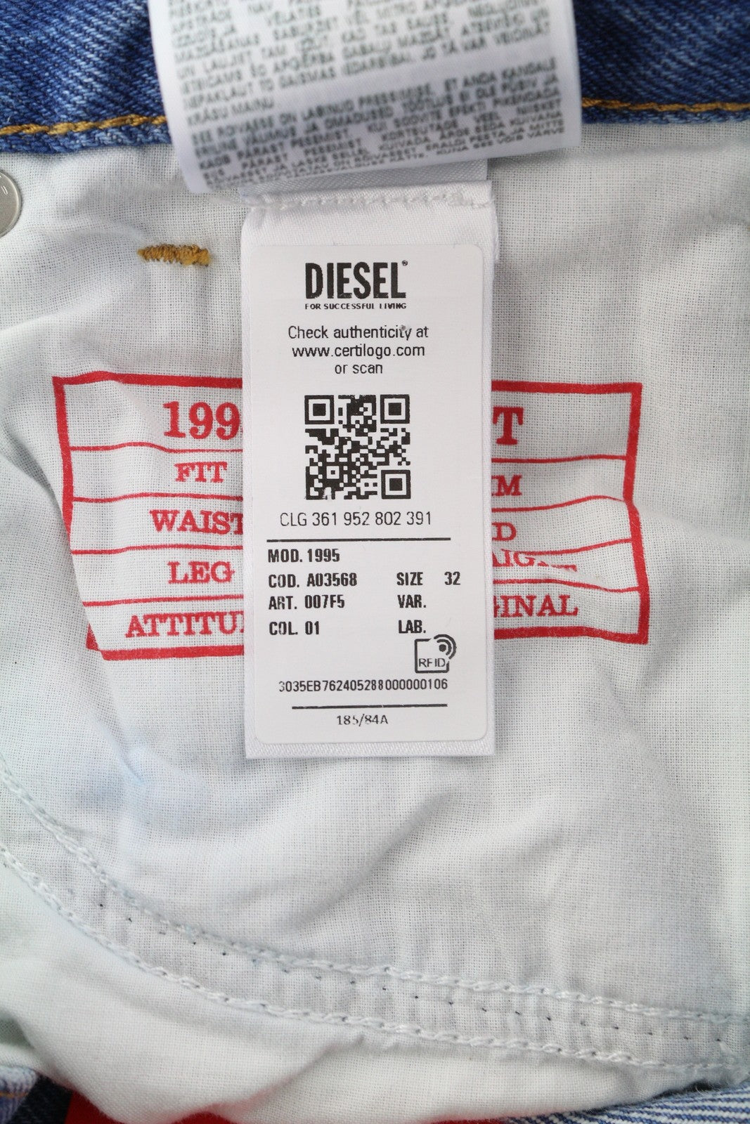 DIESEL 1995 007F5 Men Jeans W32/L32 Slim Fit Straight Leg Patterned RRP€250