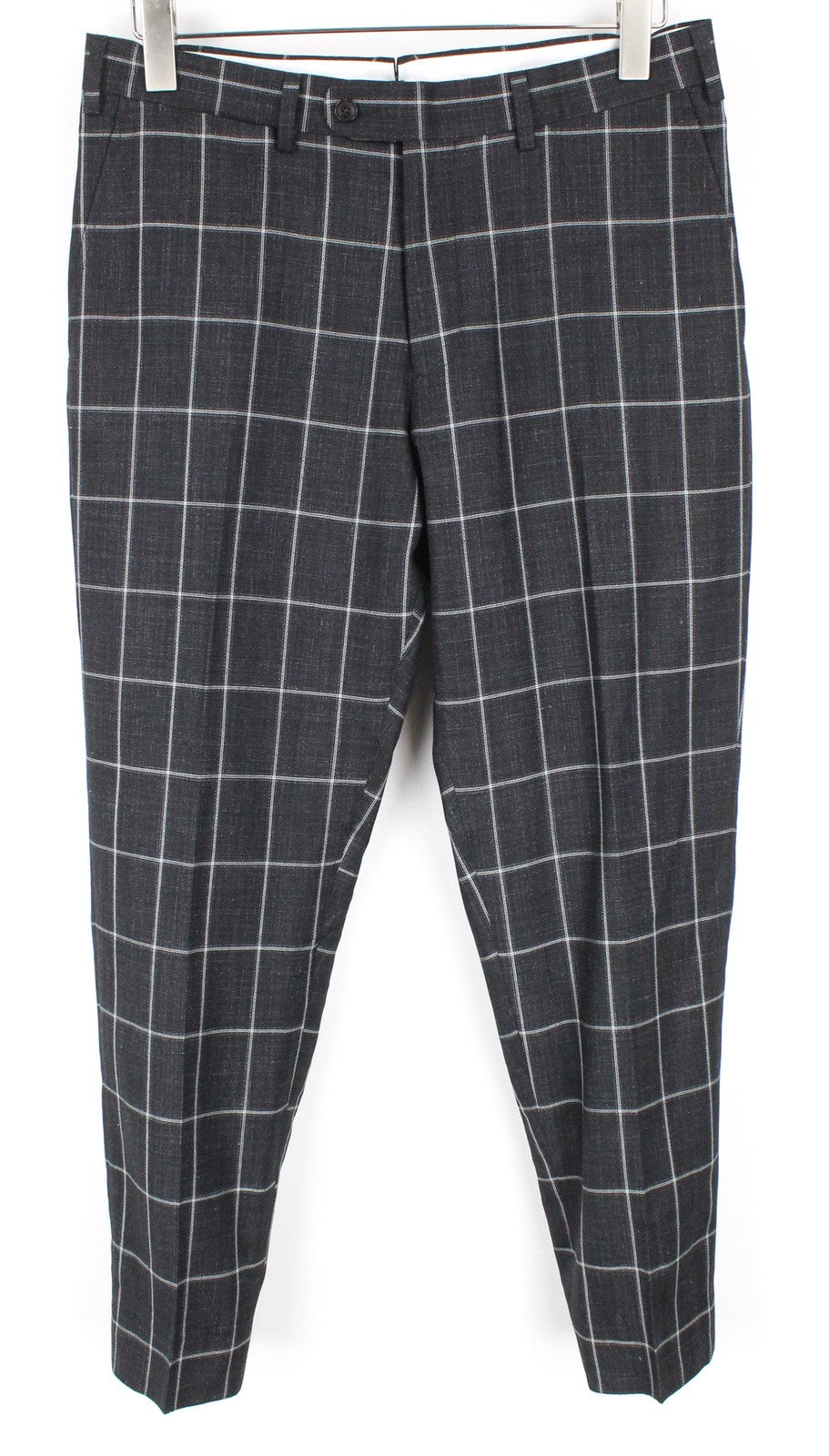 SUITSUPPLY Brescia Men's Trousers UK38S Grey Slim Silk Linen Blend Check