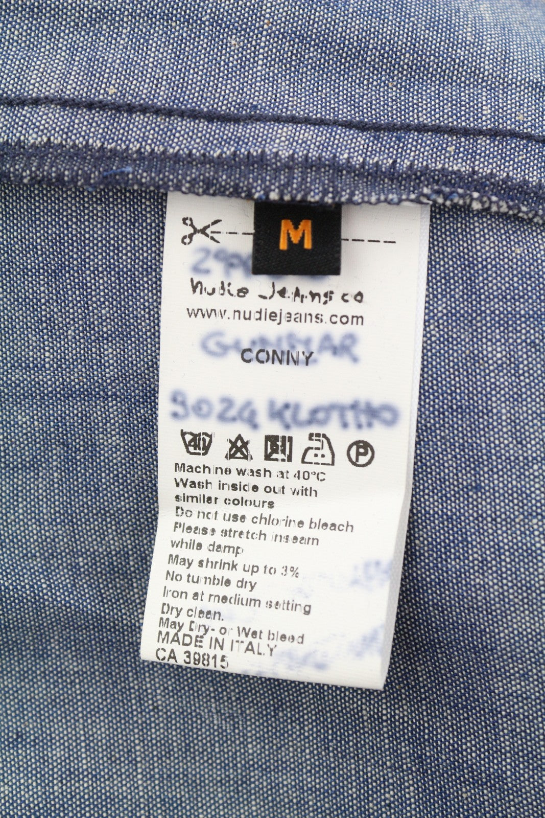 NUDIE JEANS Conny Men Shirt M Blue Washed Faded Button-Up Patch Pockets Spread