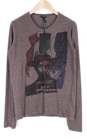 RICHMOND Men's T-Shirt L Long Sleeve Pullover Cotton Mix Burgundy Graphic