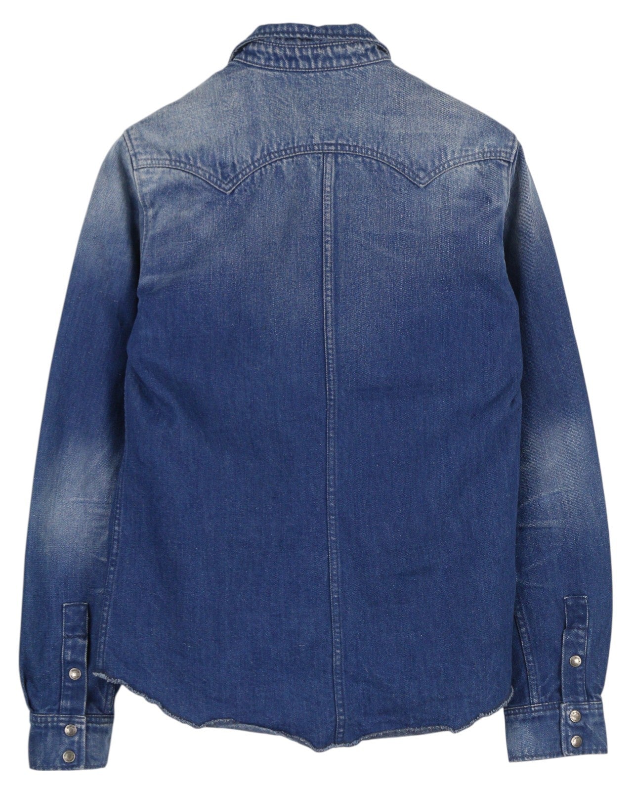 NUDIE JEANS Men Shirt M Denim Western Faded Washed Snap Buttons Spread Neck