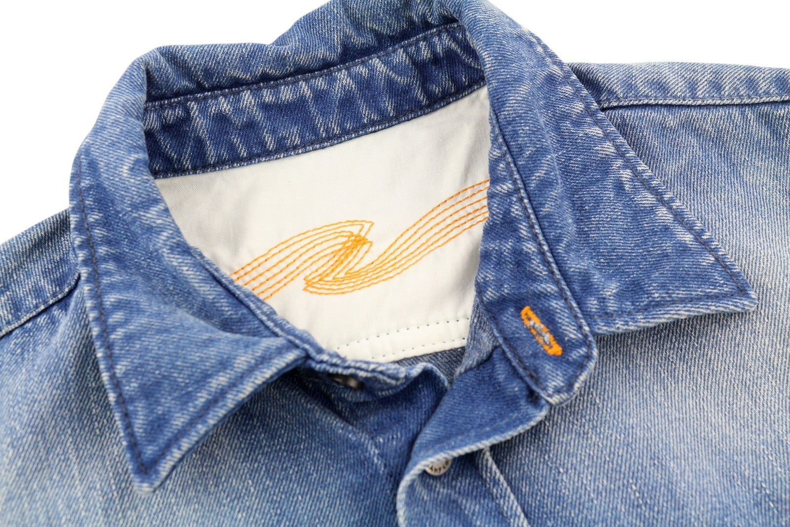 NUDIE JEANS Men Shirt M Denim Western Faded Washed Snap Buttons Spread Neck