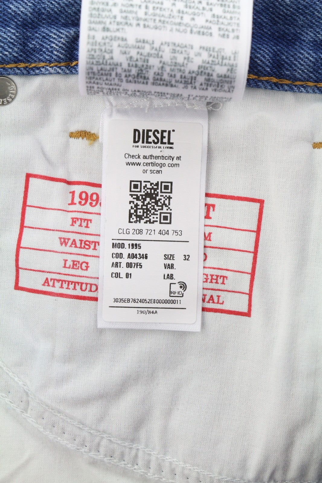 DIESEL 1995 007F5 Men Jeans W32/L34 Slim Fit Straight Leg Patterned RRP€250