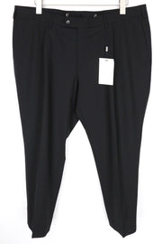 SUITSUPPLY Brescia Men's Trousers UK40R Black Wool Classic Pleated Stretch