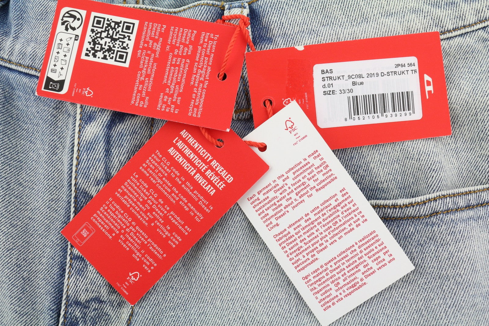 DIESEL 2019 D-Strukt 9C08L Men Jeans W33/L30 Blue Faded Washed Slim Fit RRP$350