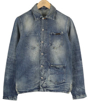 NUDIE JEANS Tryggve Men Jacket S Cosmic Blue Faded Denim Patch Pockets Buttoned
