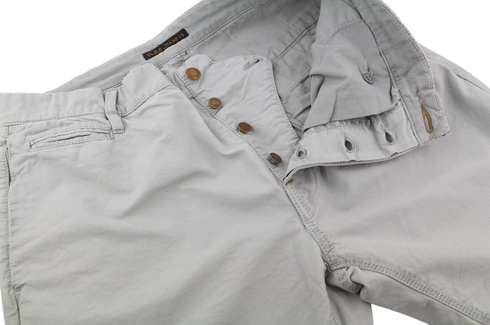 NUDIE JEANS Khaki Regular Men Trousers W32/L34 Organic Moon Dust Distressed