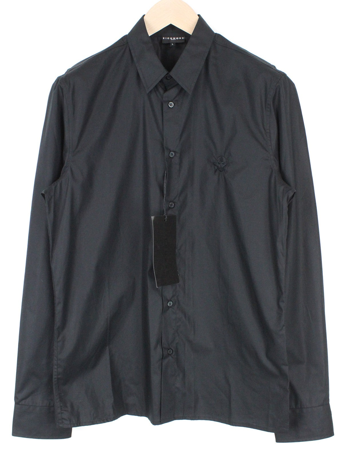 RICHMOND Men's Shirt L Black Pure Cotton Designer Button-Up Formal Poplin