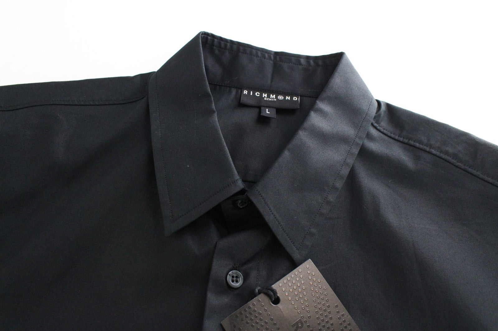 RICHMOND Men's Shirt L Black Pure Cotton Designer Button-Up Formal Poplin