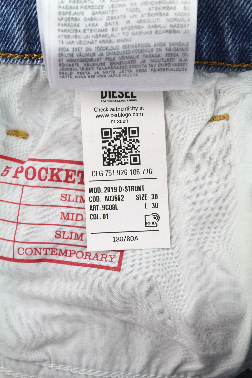 DIESEL 2019 D-Strukt 9C08L Men Jeans W30/L30 Blue Faded Washed Slim Fit RRP$350