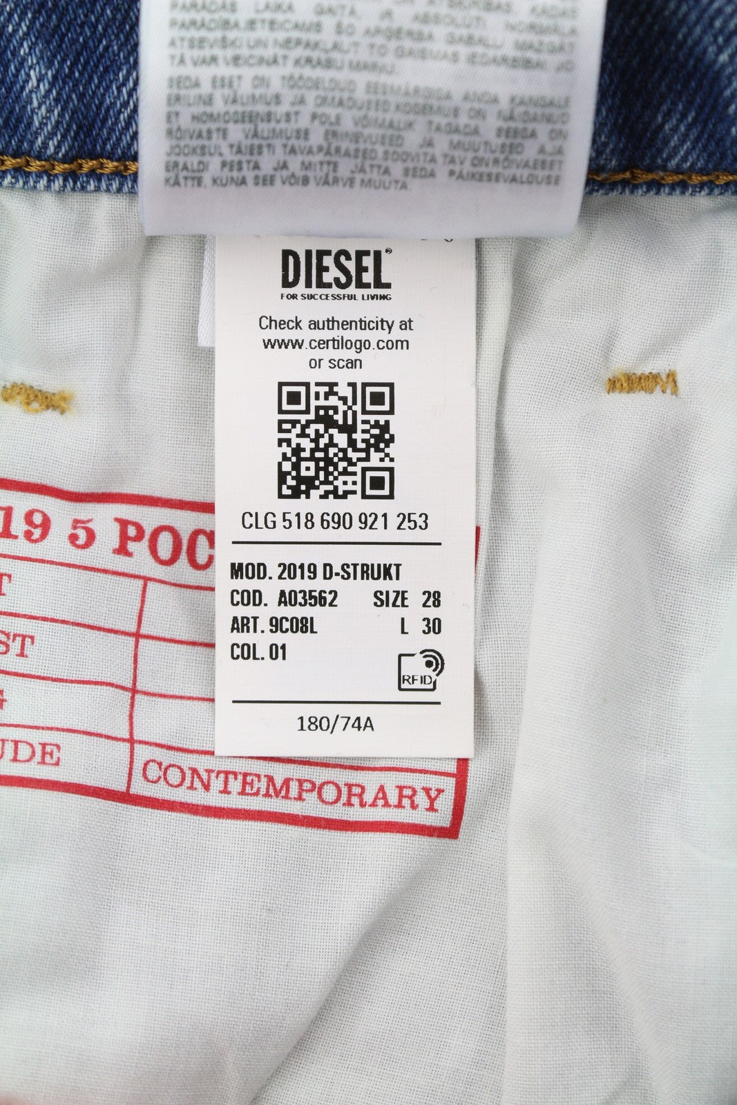 DIESEL 2019 D-Strukt 9C08L Men Jeans W28/L30 Blue Faded Washed Slim Fit RRP$350