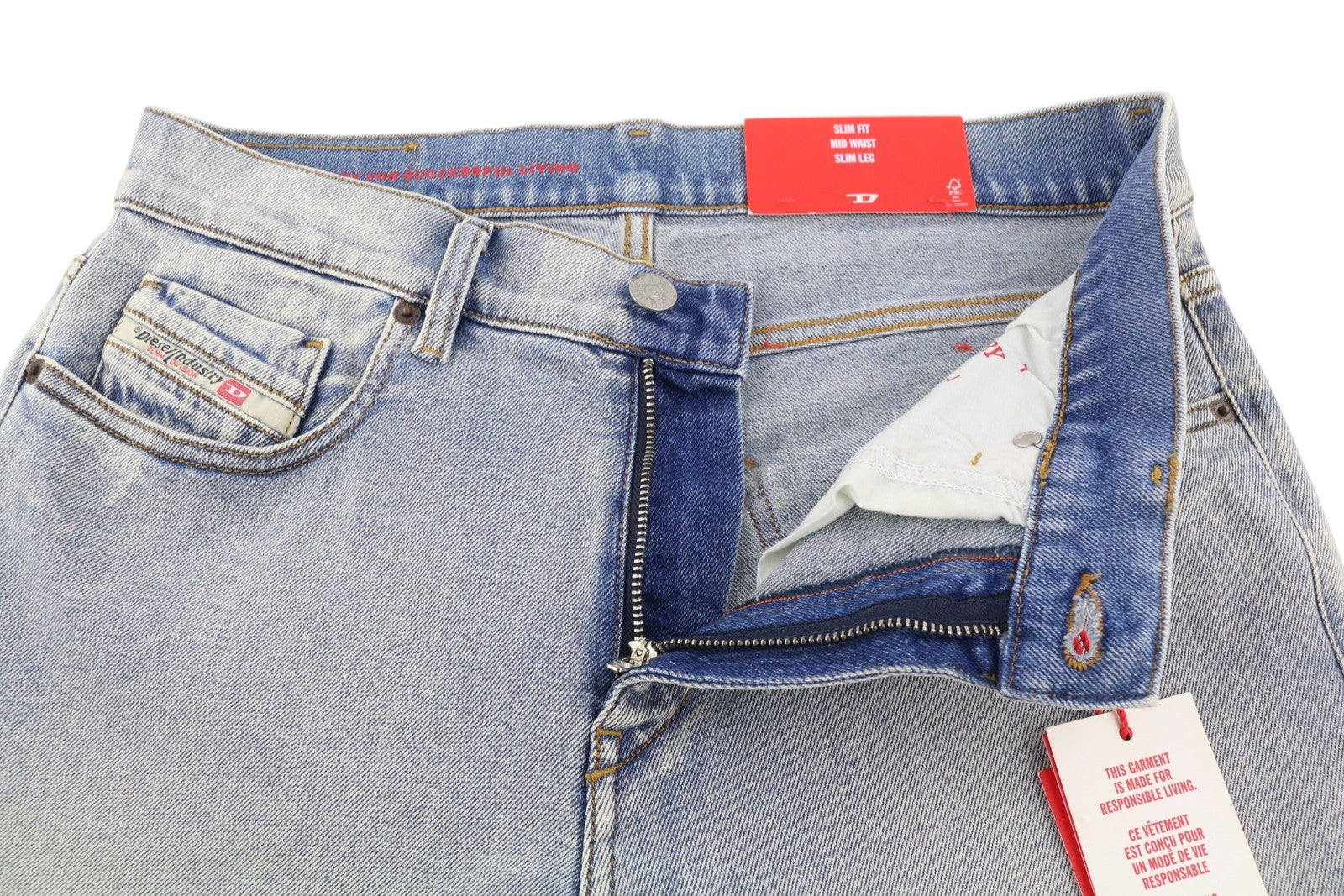 DIESEL 2019 D-Strukt 9C08L Men Jeans W28/L30 Blue Faded Washed Slim Fit RRP$350