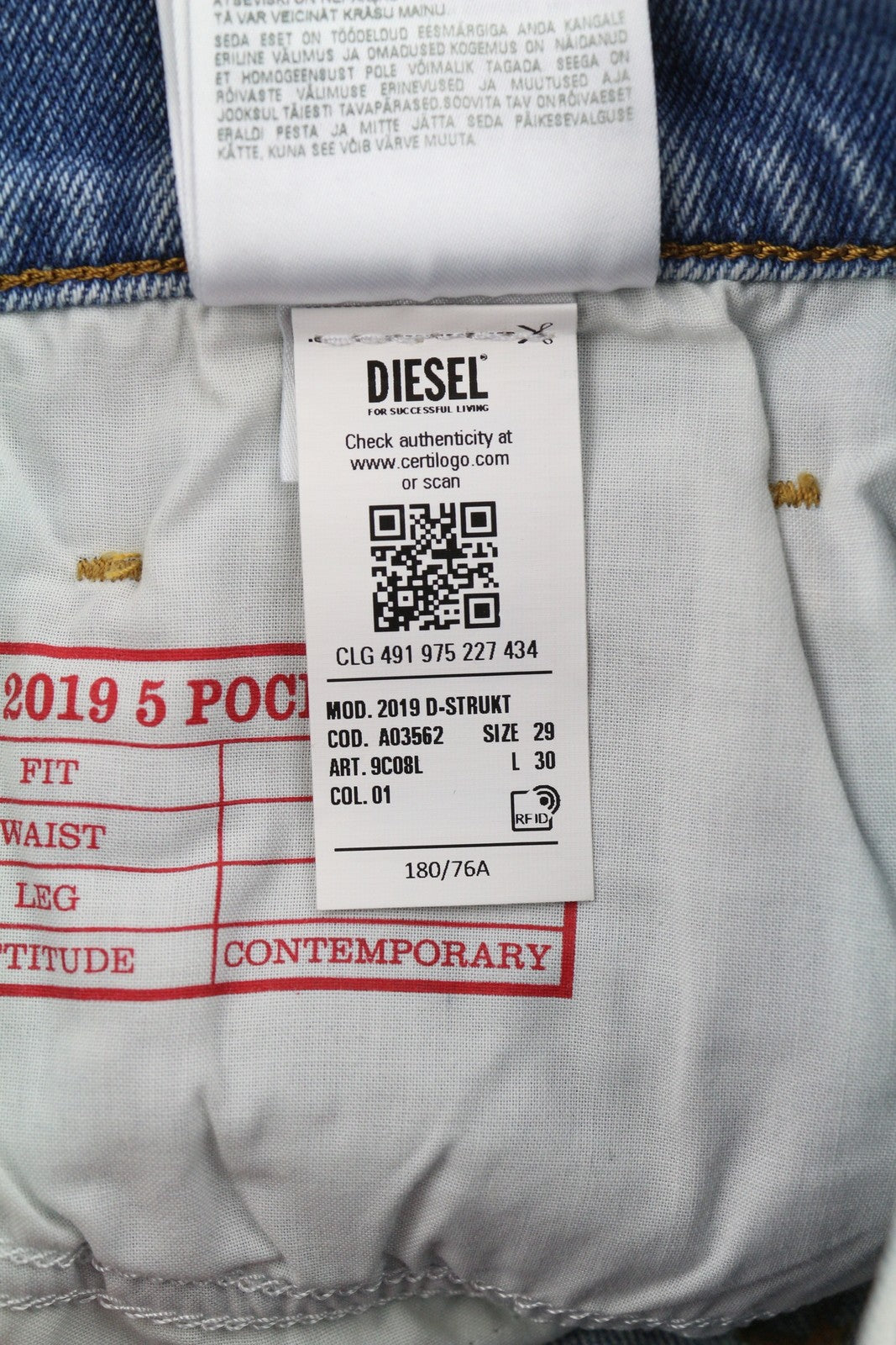 DIESEL 2019 D-Strukt 9C08L Men Jeans W29/L30 Blue Faded Washed Slim Fit RRP$350