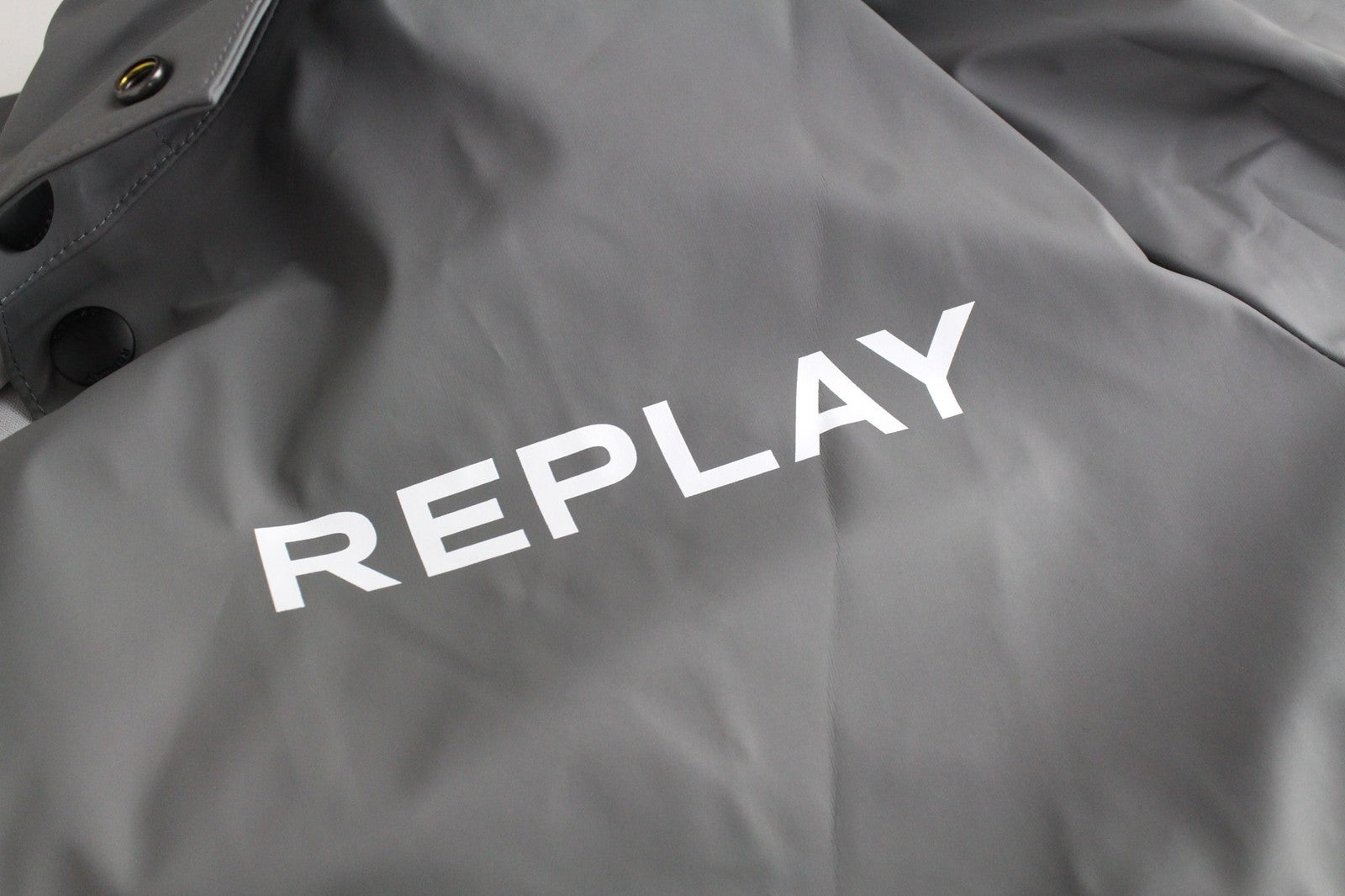 REPLAY Men's Jacket L Grey Hooded Mid-Length Taped Rubber Coated Unlined