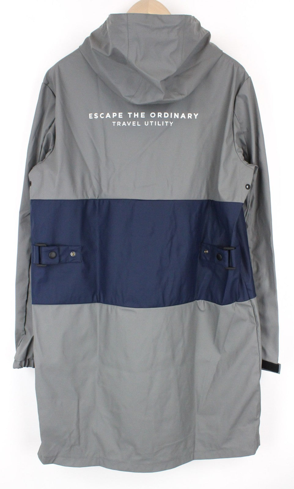 REPLAY Men's Jacket L Grey Hooded Mid-Length Taped Rubber Coated Unlined