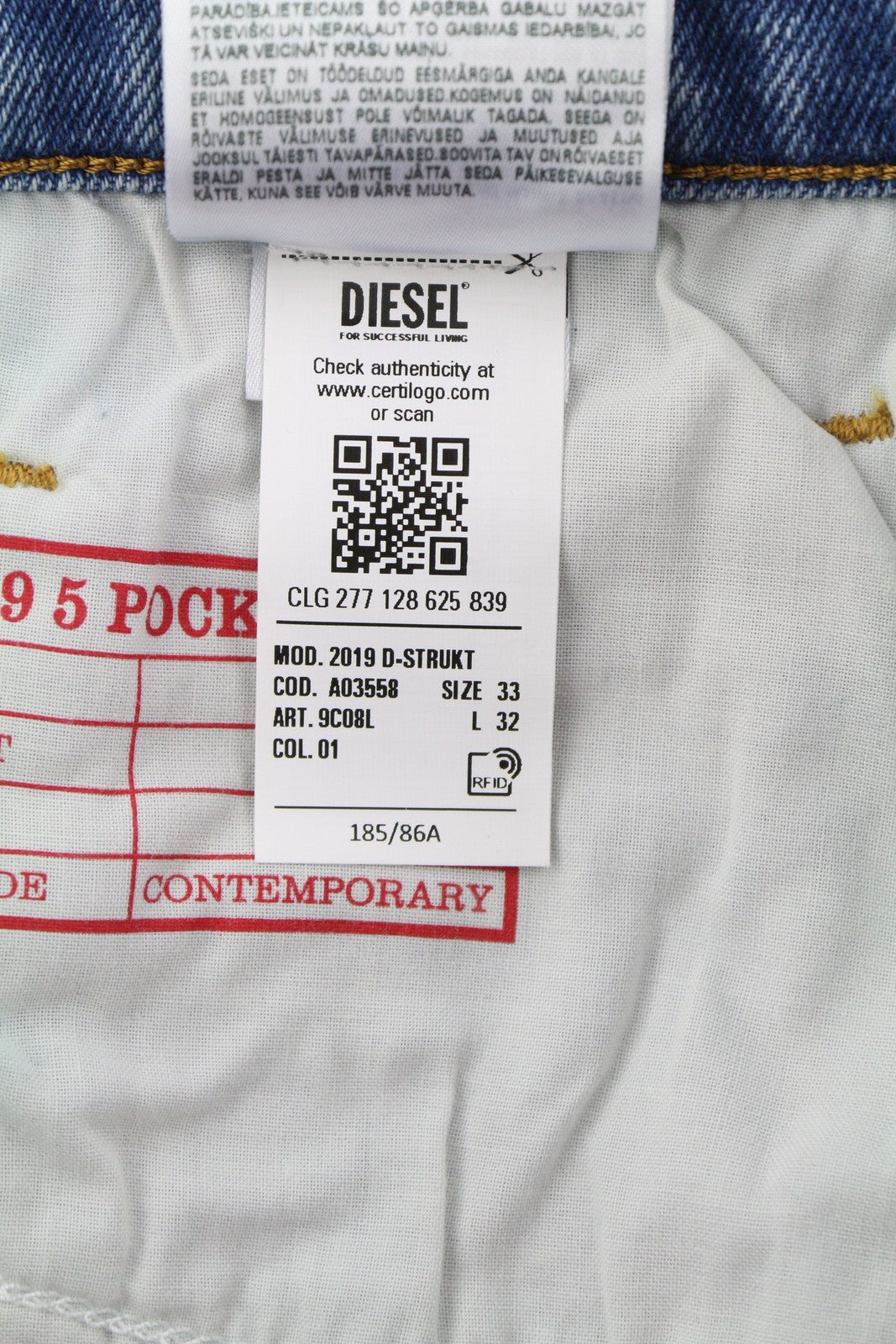 DIESEL 2019 D-Strukt 9C08L Men Jeans W33/L32 Blue Faded Washed Slim Fit RRP$350