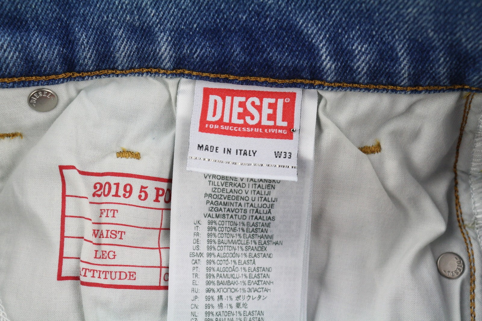 DIESEL 2019 D-Strukt 9C08L Men Jeans W33/L32 Blue Faded Washed Slim Fit RRP$350