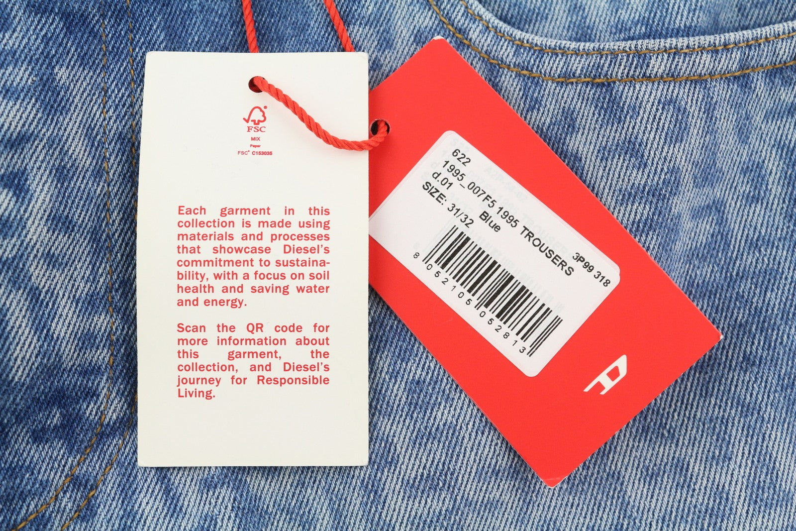 DIESEL 1995 007F5 Men Jeans W31/L32 Slim Fit Straight Leg Logo Print RRP€250