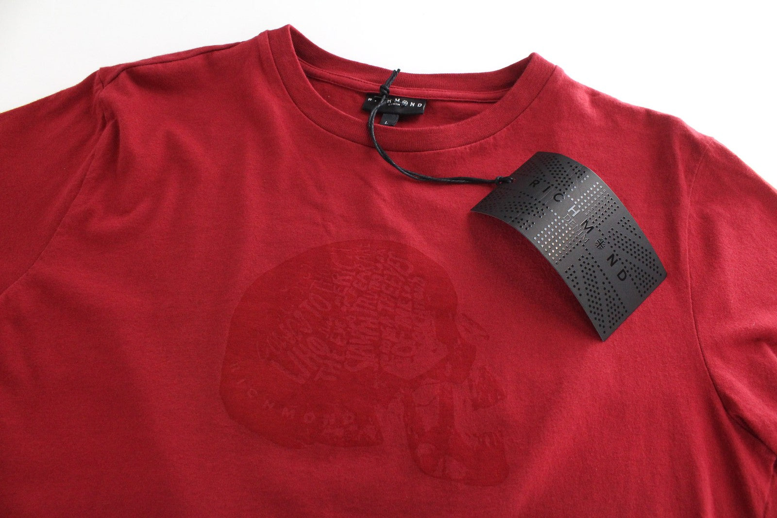 RICHMOND Men's T-Shirt L Pure Cotton Red Graphic Skull Print Jersey Tee