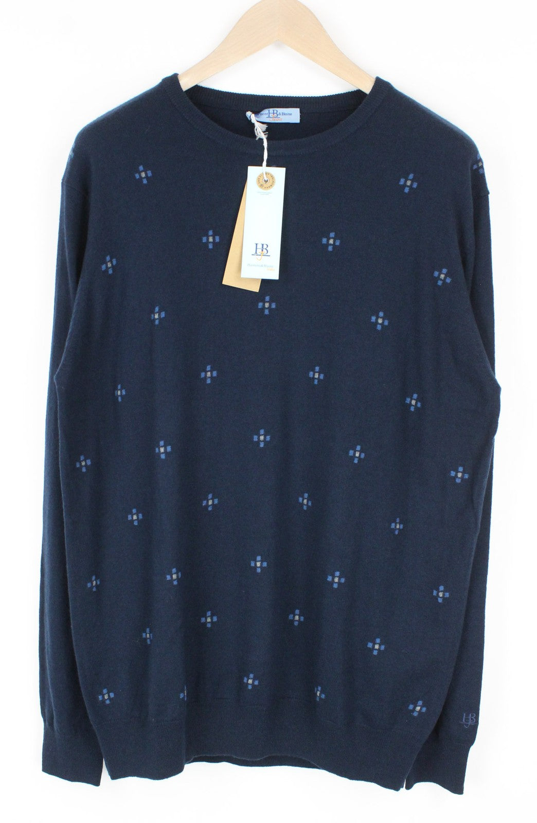 HARMONT & BLAINE Men's Jumper 3XL Navy Wool Blend Knit Floral Crew Neck