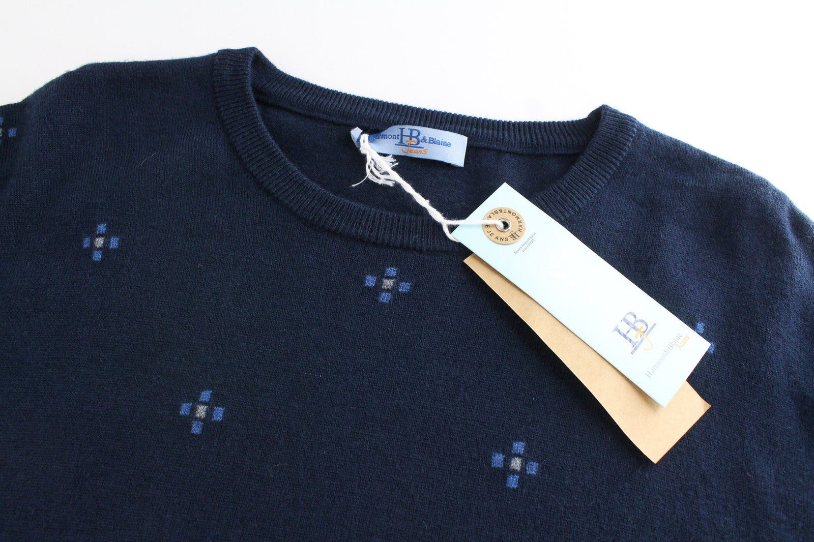 HARMONT & BLAINE Men's Jumper 3XL Navy Wool Blend Knit Floral Crew Neck