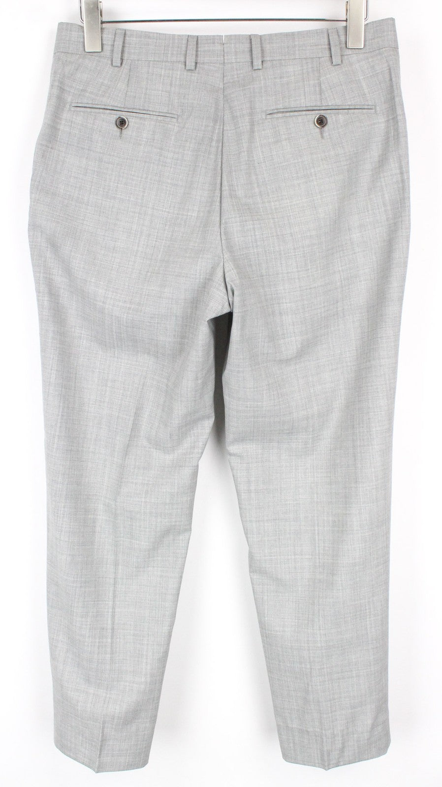 SUITSUPPLY Brescia Men's Turn-Up Trousers UK32R Slim Melange Wool Light Grey