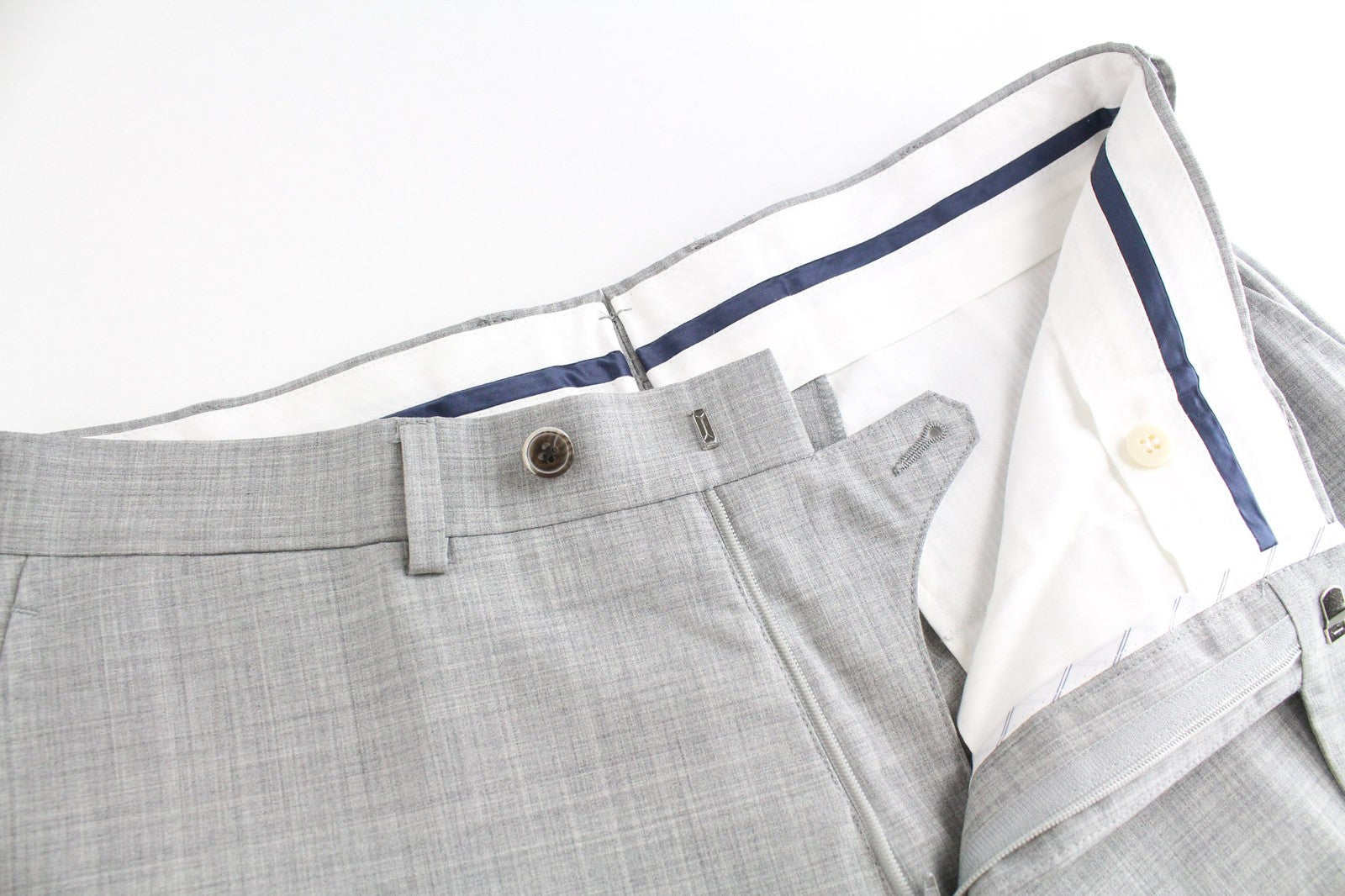 SUITSUPPLY Brescia Men's Turn-Up Trousers UK32R Slim Melange Wool Light Grey