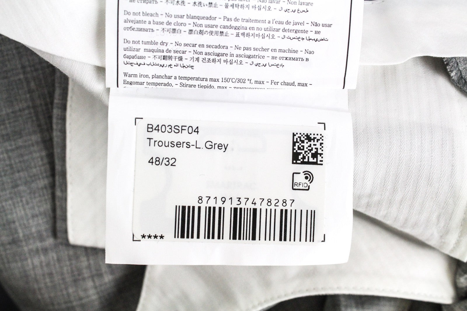 SUITSUPPLY Brescia Men's Turn-Up Trousers UK32R Slim Melange Wool Light Grey