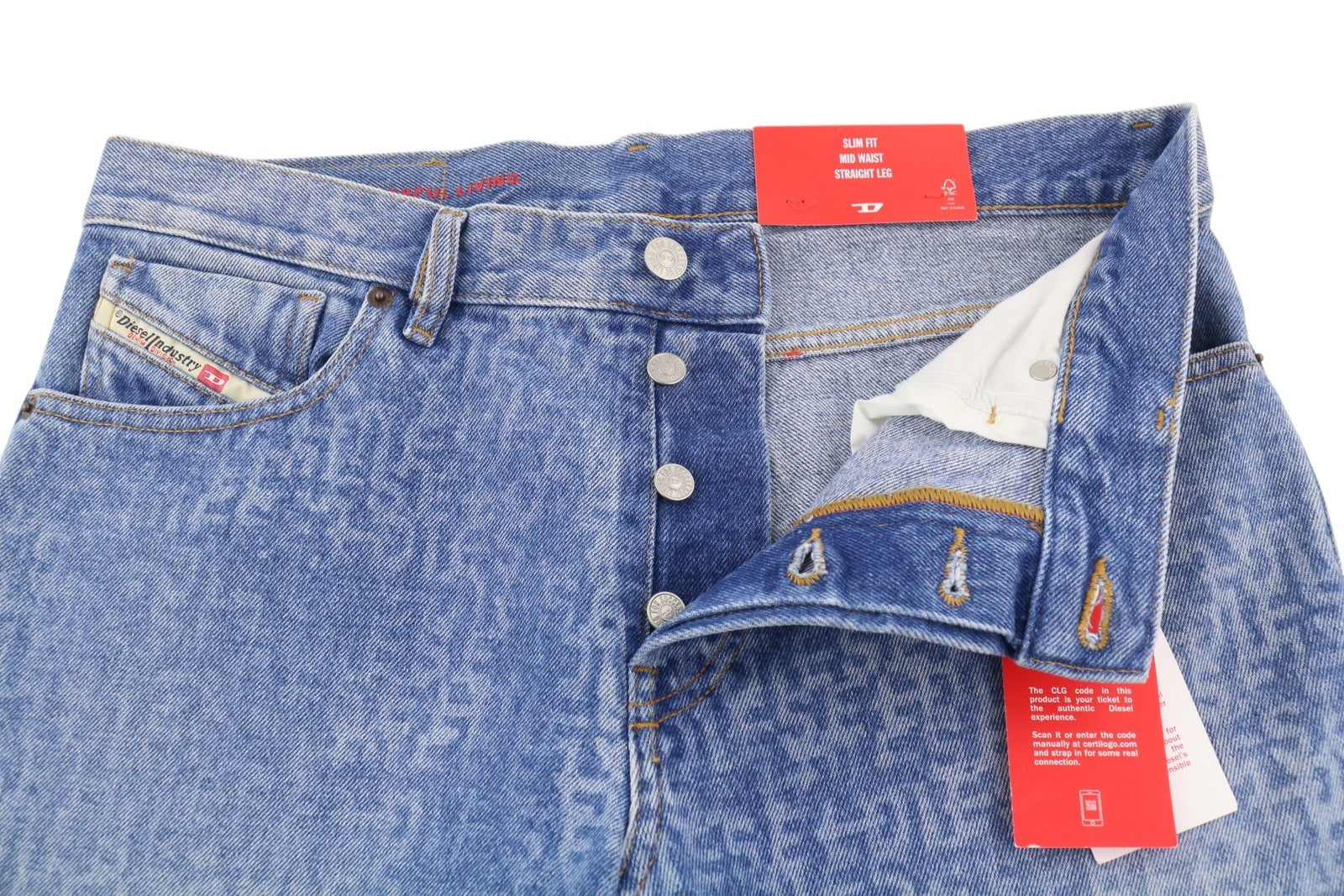 DIESEL 1995 007F5 Men Jeans W32/L34 Slim Fit Straight Leg Logo Print RRP250