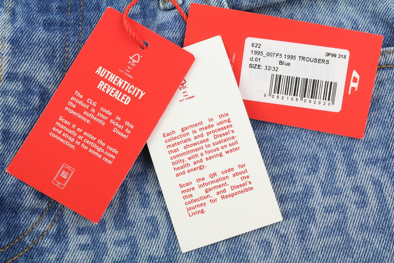 DIESEL 1995 007F5 Men Jeans W32/L32 Slim Fit Straight Leg Logo Print RRP€250