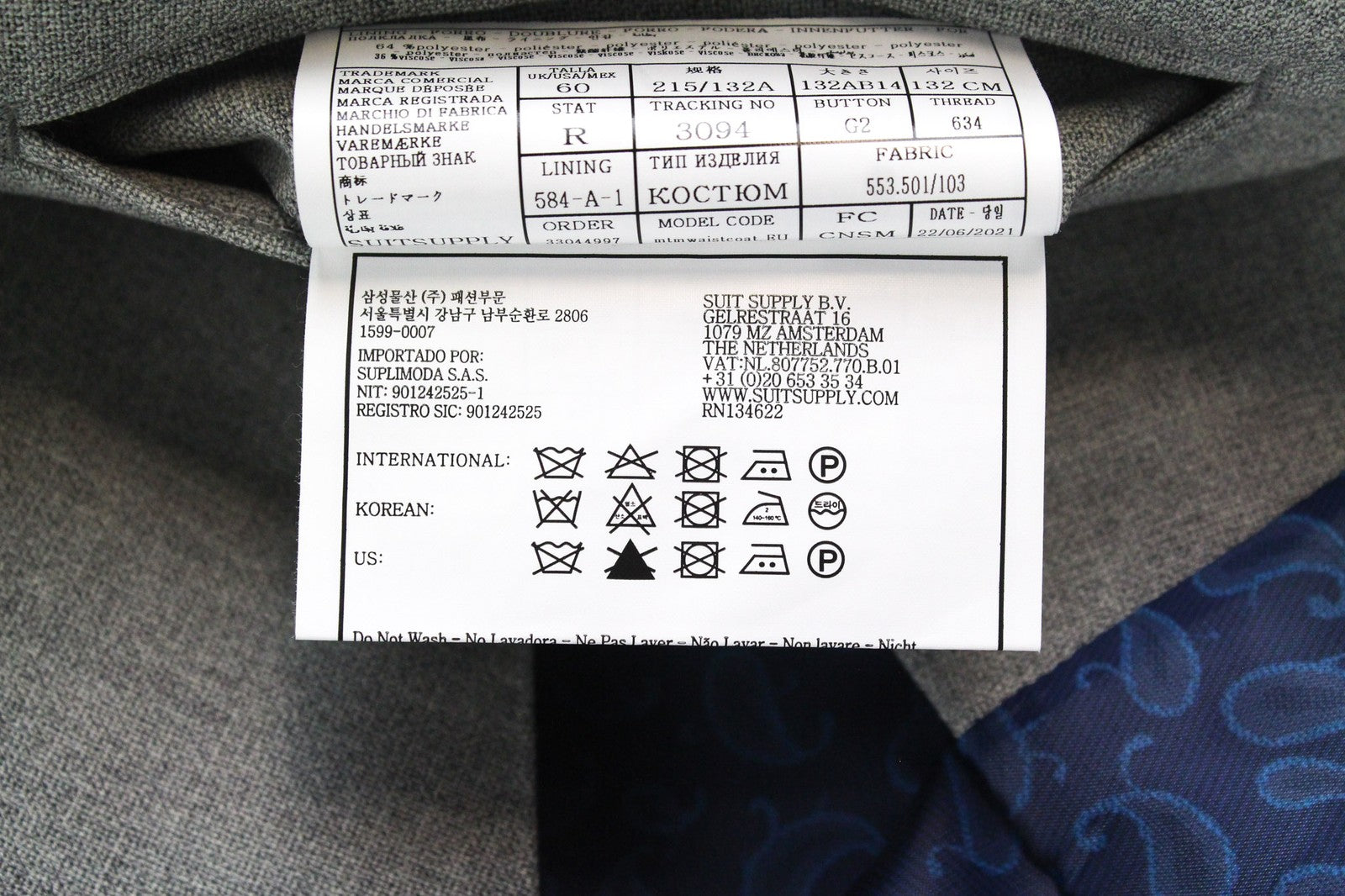 SUITSUPPLY Ferrara Men's Waistcoat UK60R Grey Wool Slim Fit Peak Lapel Vest