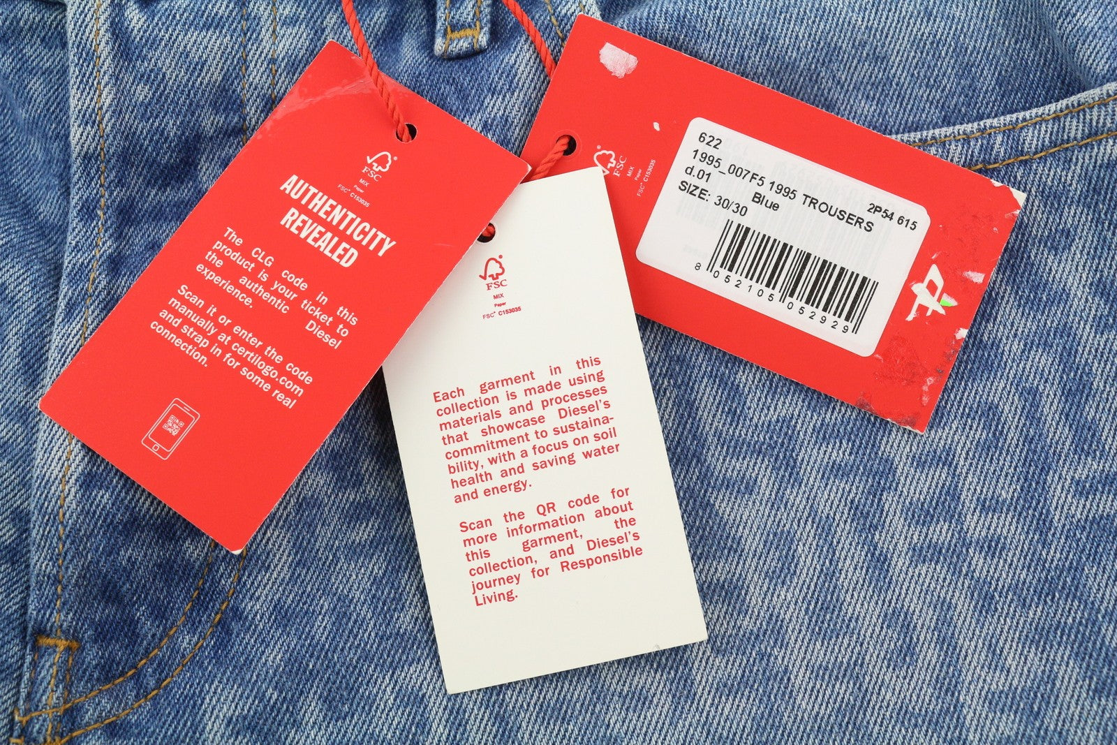 DIESEL 1995 007F5 Men Jeans W30/L30 Slim Fit Straight Leg Patterned RRP€250