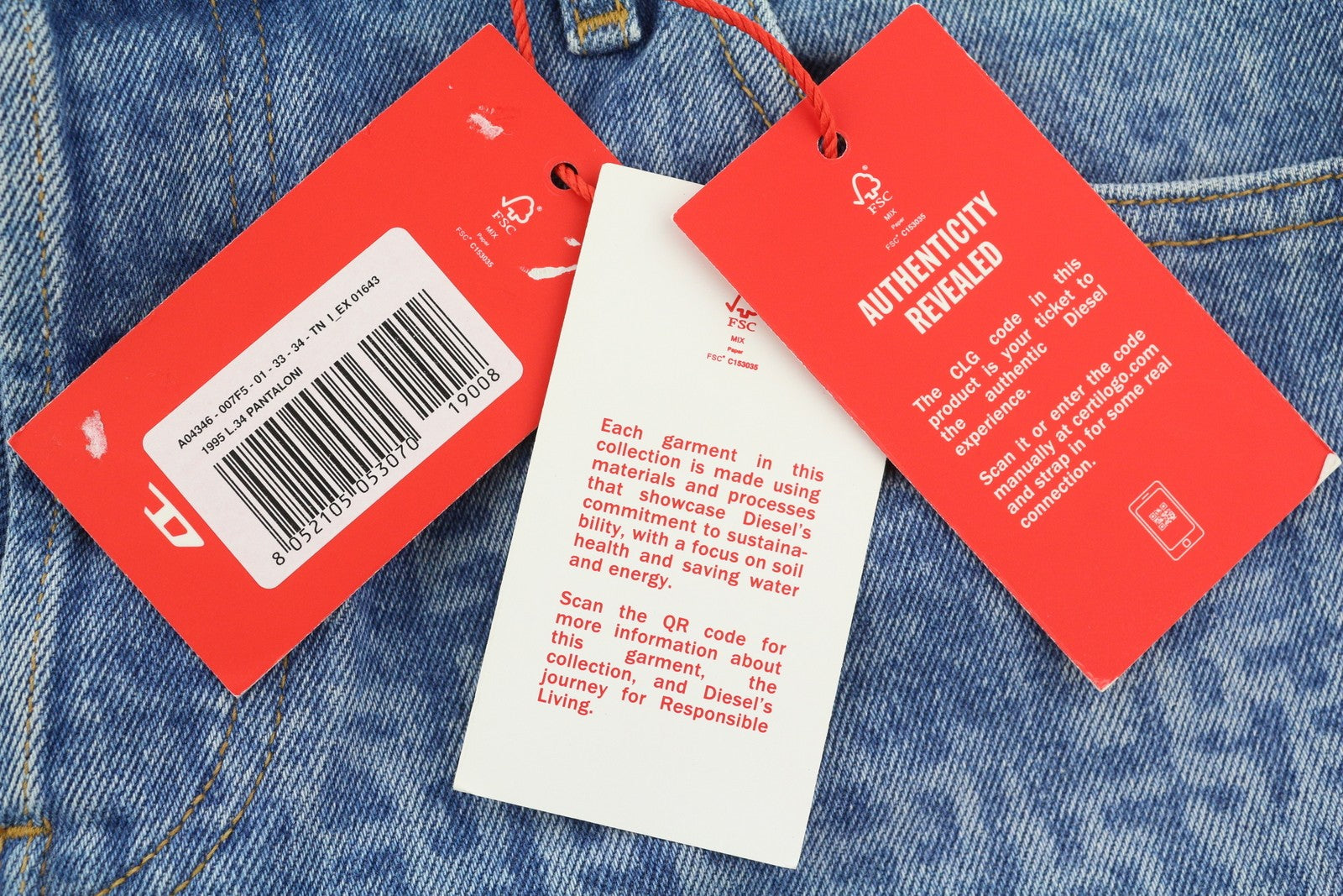 DIESEL 1995 007F5 Men Jeans W33/L34 Slim Fit Straight Leg Patterned RRP€250