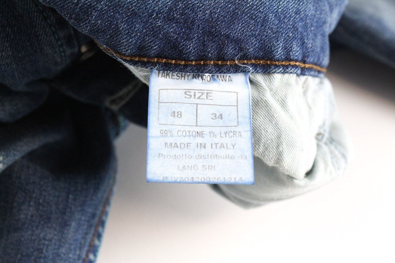 TAKESHY KUROSAWA TK75 Men's Jeans W34 Blue Distressed Stretch Button Fly Slim