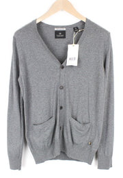 SCOTCH & SODA Men's Cardigan S Grey Melange Cotton Slim V-Neck Knit Button-Up