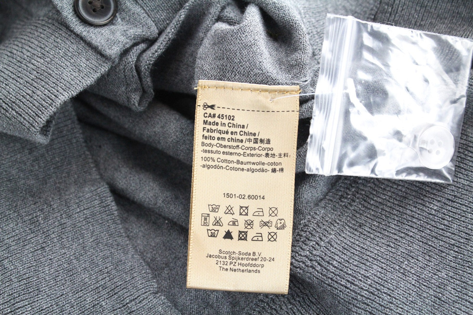 SCOTCH & SODA Men's Cardigan S Grey Melange Cotton Slim V-Neck Knit Button-Up