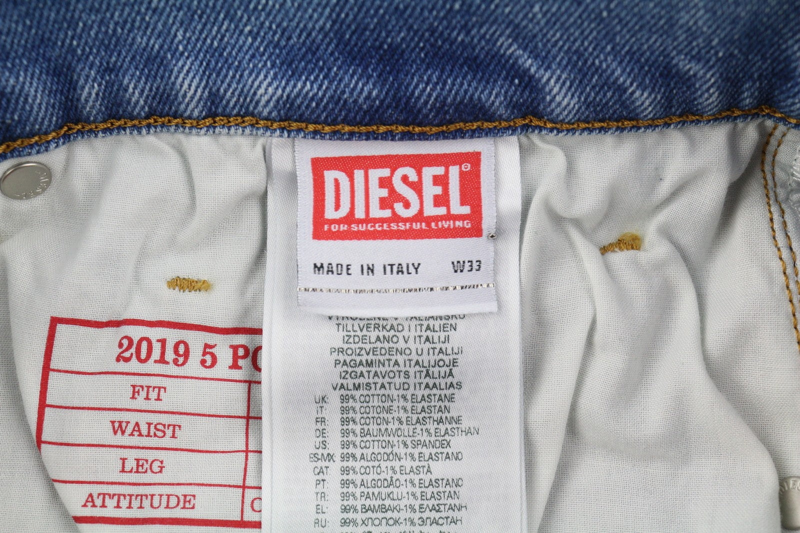 DIESEL 2019 D-Strukt 9C08L Men Jeans W33/L32 Blue Faded Washed Slim Fit RRP$350