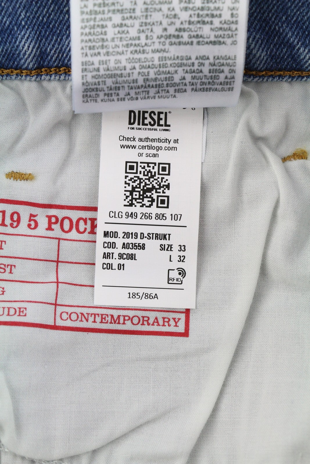 DIESEL 2019 D-Strukt 9C08L Men Jeans W33/L32 Blue Faded Washed Slim Fit RRP$350