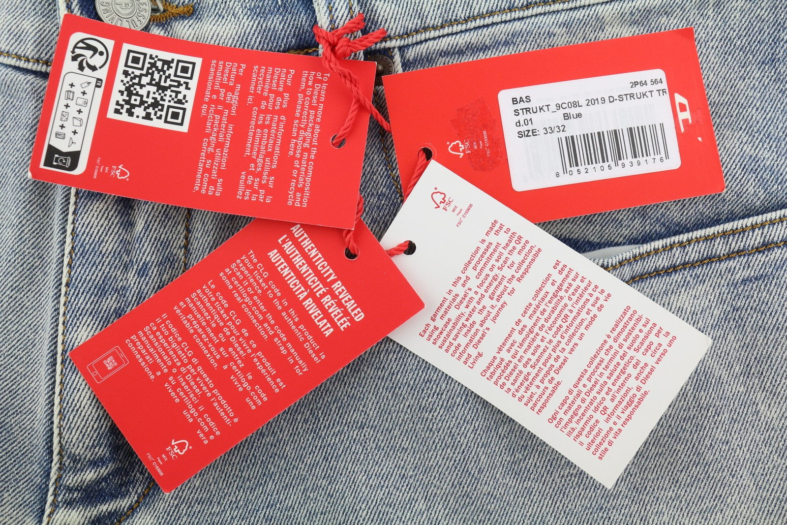 DIESEL 2019 D-Strukt 9C08L Men Jeans W33/L32 Blue Faded Washed Slim Fit RRP$350