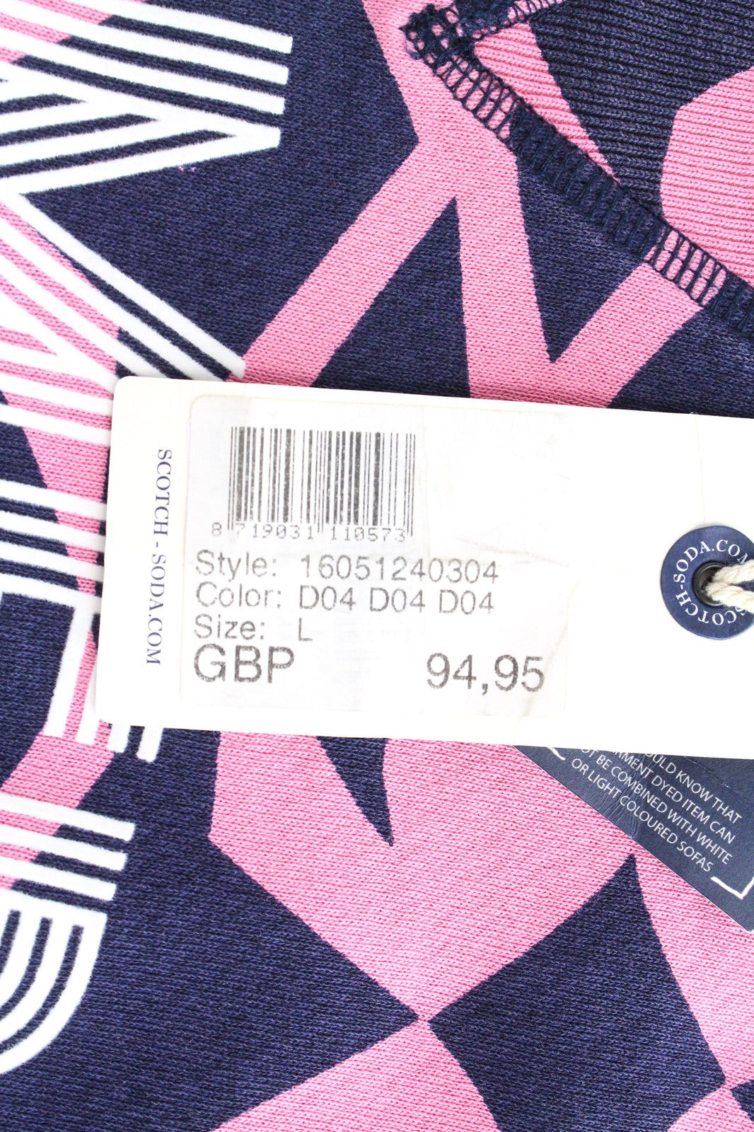 SCOTCH & SODA Men's Sweatshirt L Pink Cotton Graphic Crew Neck Fleece Pullover