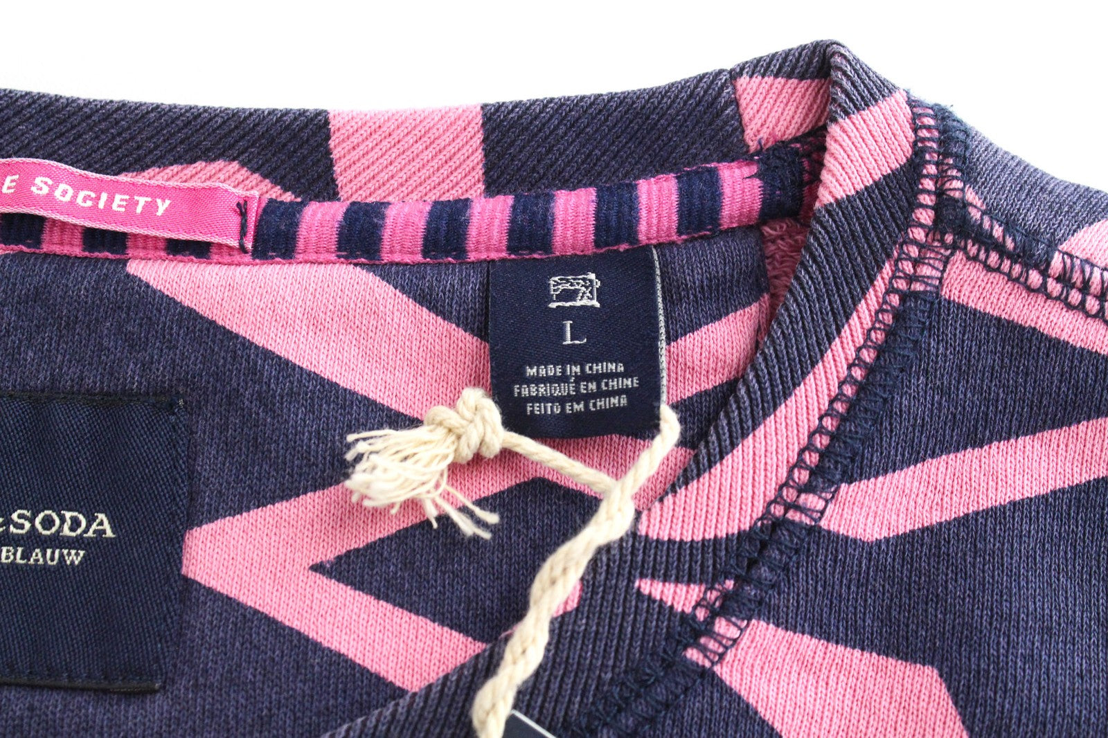 SCOTCH & SODA Men's Sweatshirt L Pink Cotton Graphic Crew Neck Fleece Pullover