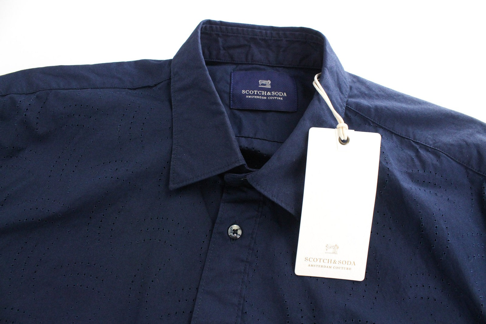 SCOTCH & SODA Men's Shirt ~M Navy Blue Cotton Pattern Button Up Casual Collar