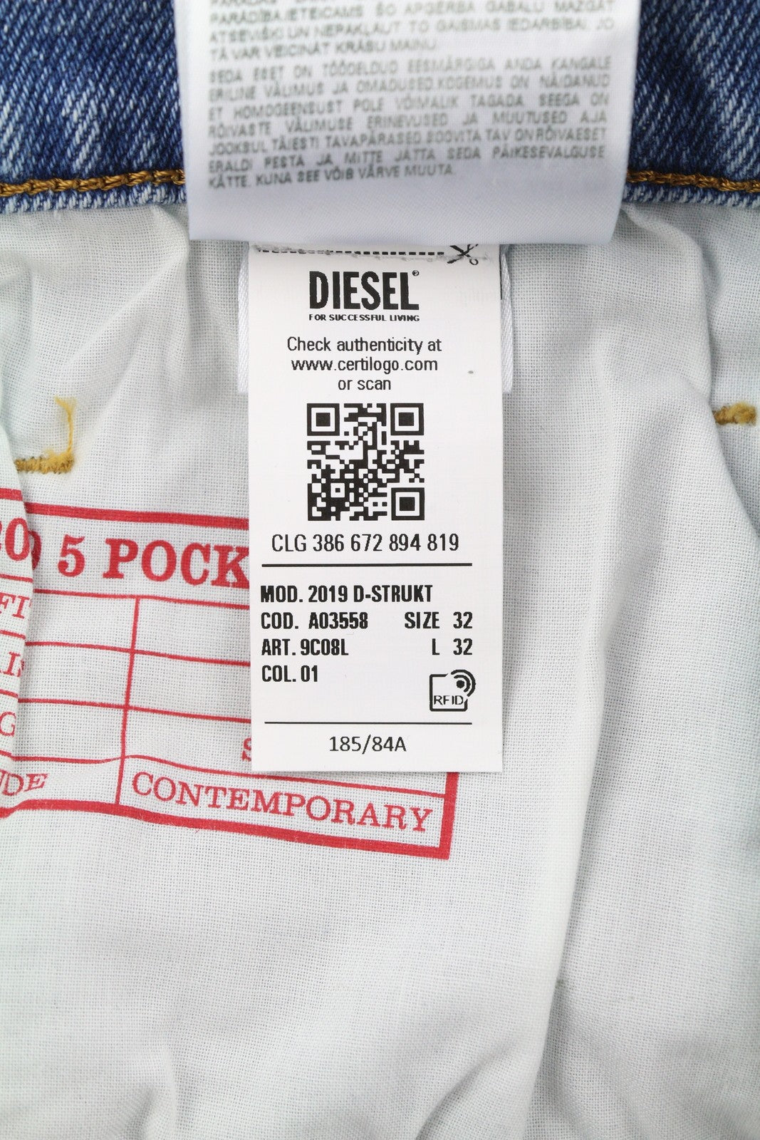 DIESEL 2019 D-Strukt 9C08L Men Jeans W32/L32 Blue Faded Washed Slim Fit RRP$350