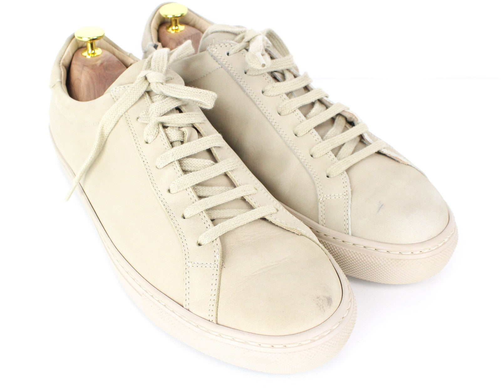 SUITSUPPLY Men's Sneakers EU44 Beige Calf Leather Low-Top Classic Lace Trainers