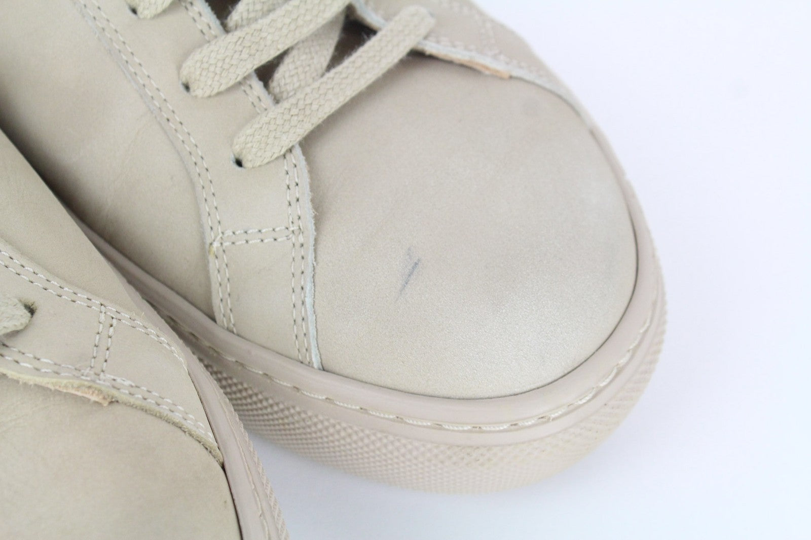 SUITSUPPLY Men's Sneakers EU44 Beige Calf Leather Low-Top Classic Lace Trainers