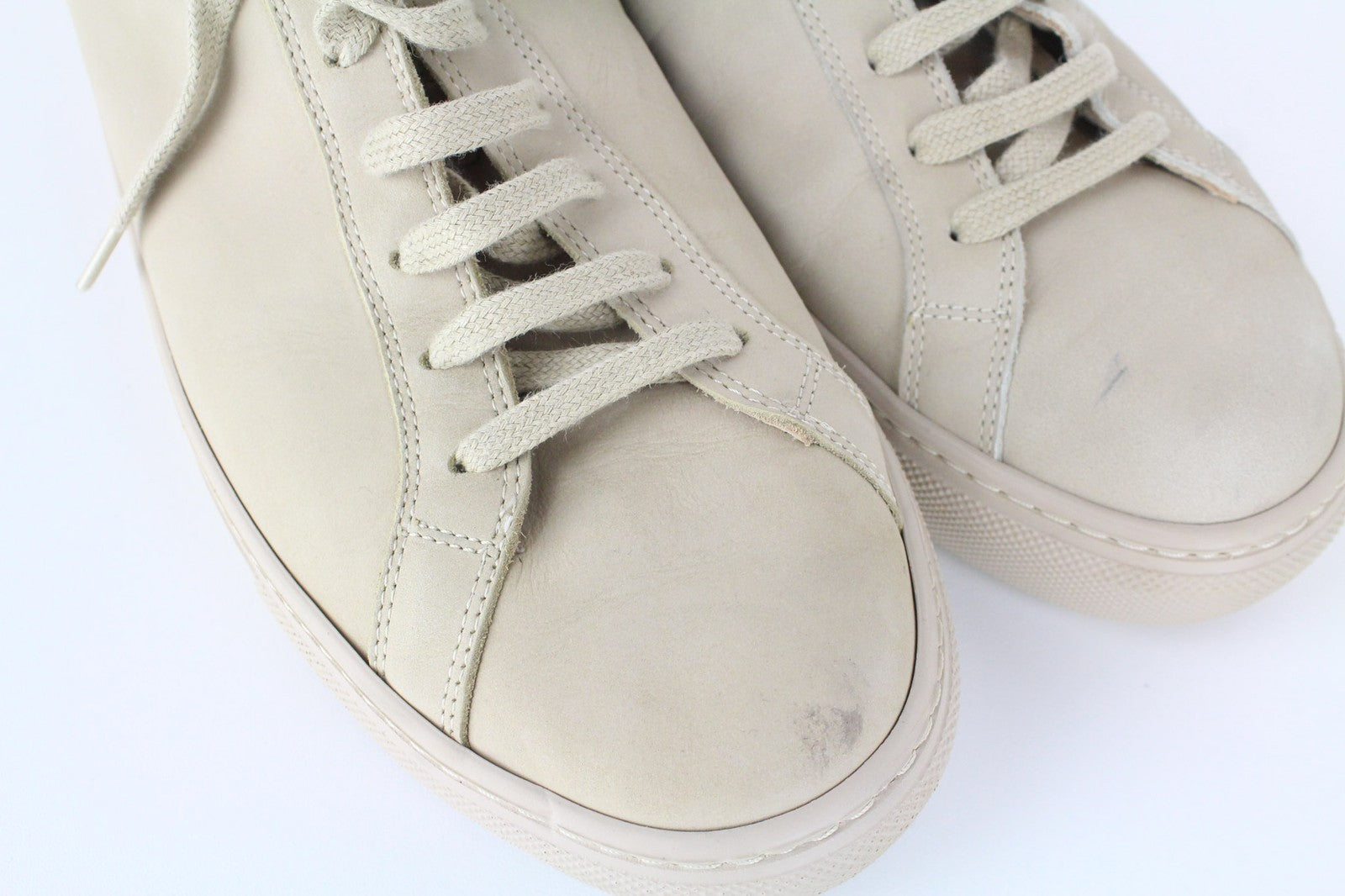 SUITSUPPLY Men's Sneakers EU44 Beige Calf Leather Low-Top Classic Lace Trainers