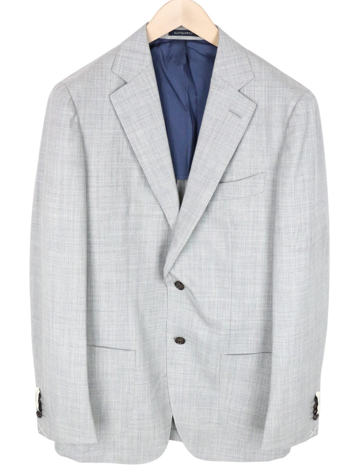 SUITSUPPLY Havana Suit UK40L Grey Melange Wool S120s 2Pc Slim Patch Style