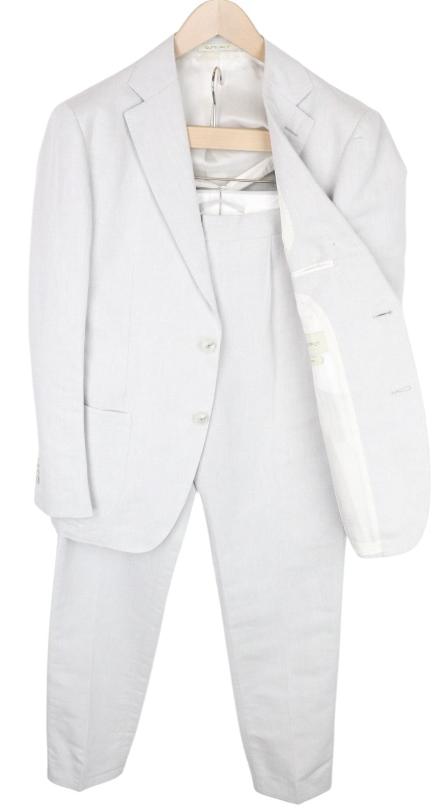 SUITSUPPLY Havana Suit UK40S Grey Slim Linen Cotton Melange 2-Piece Patch Style