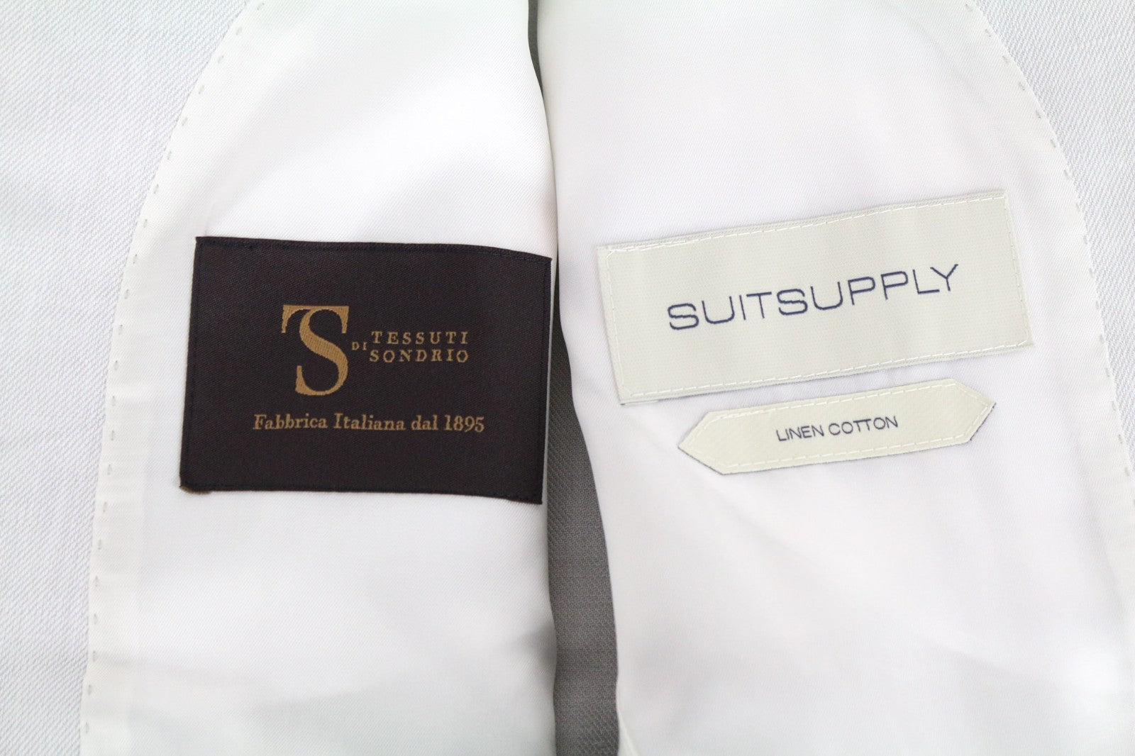 SUITSUPPLY Havana Suit UK40S Grey Slim Linen Cotton Melange 2-Piece Patch Style