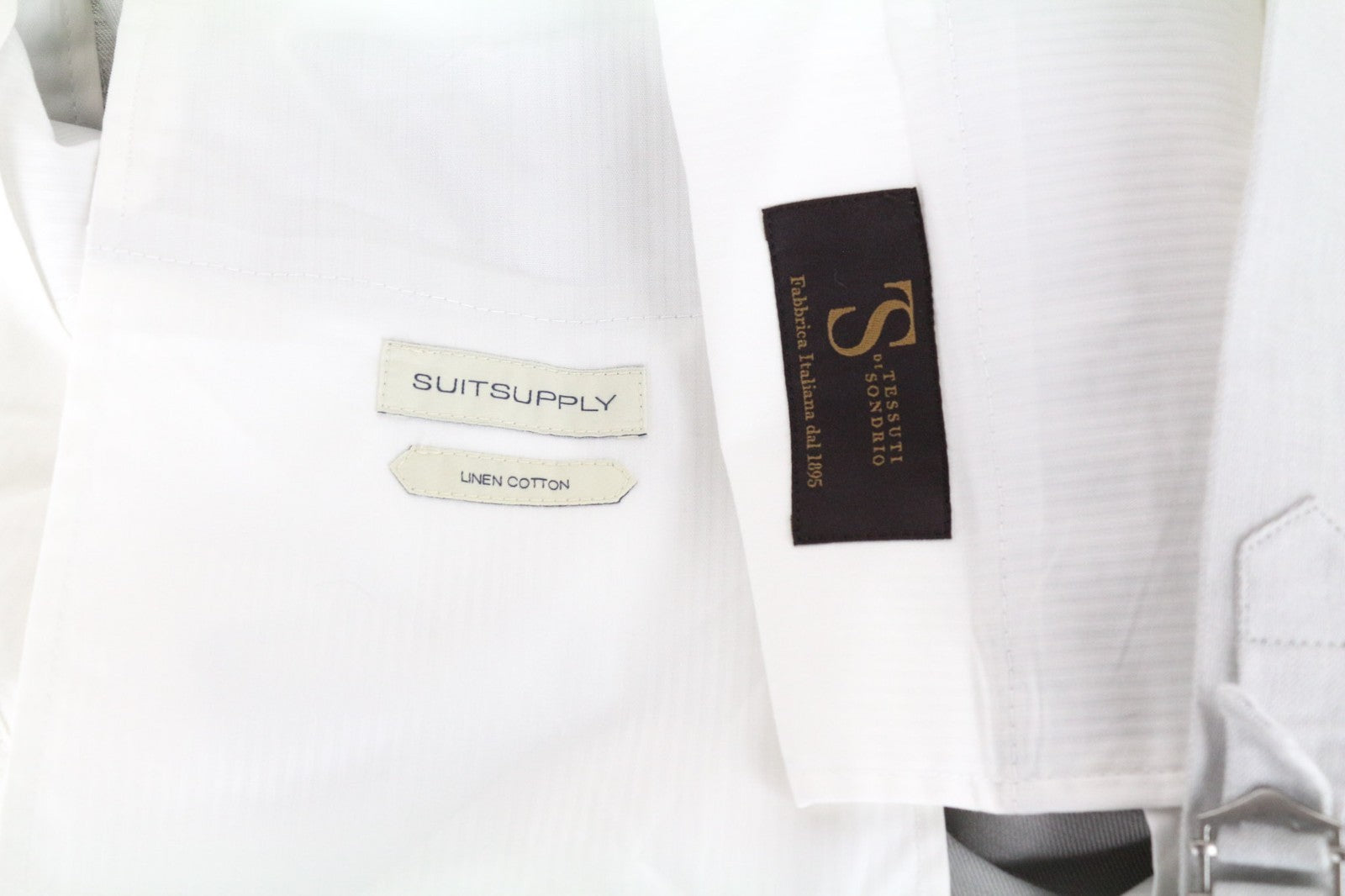 SUITSUPPLY Havana Suit UK40S Grey Slim Linen Cotton Melange 2-Piece Patch Style